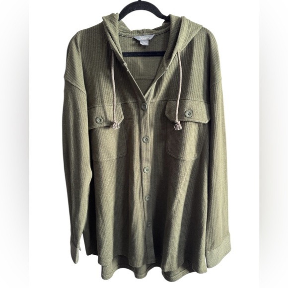 Natural Reflections Jackets & Blazers - Natural Reflections Olive Hooded Knit Shacket XXL